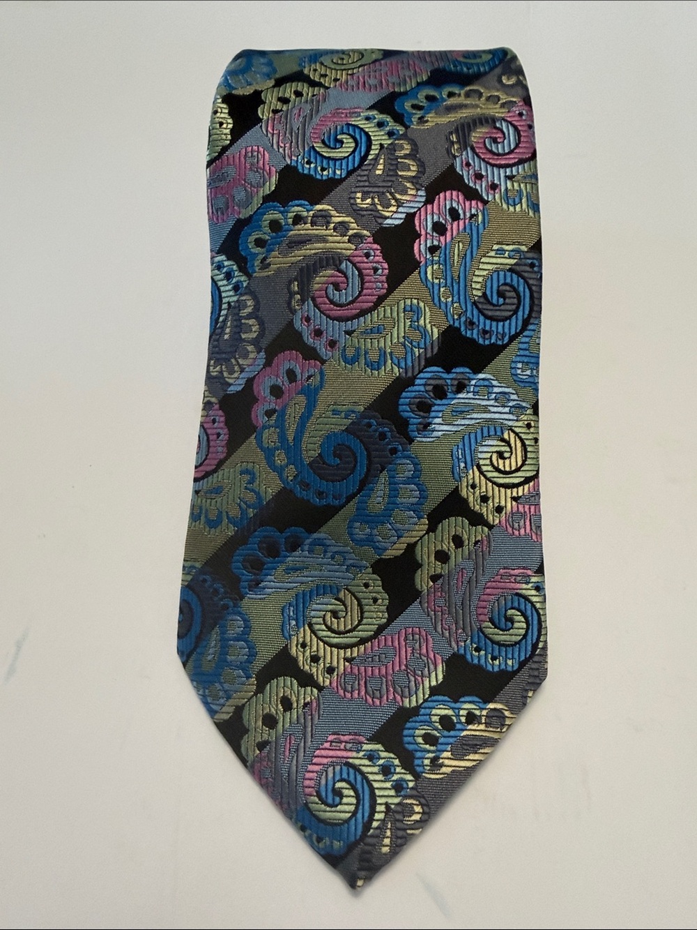 Multicolor Paisley Men's Tie - Black, Blue, Gold & Pink Accents